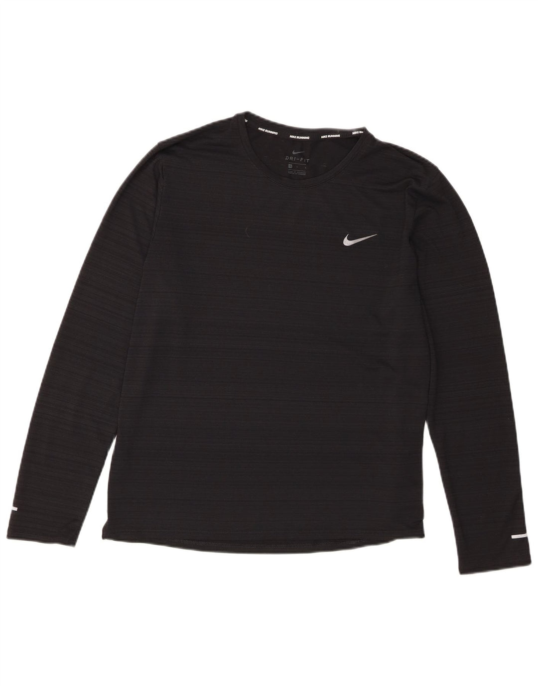 Nike Dame Dri Fit Top Langærmet UK 16 Stor sort stribet polyester