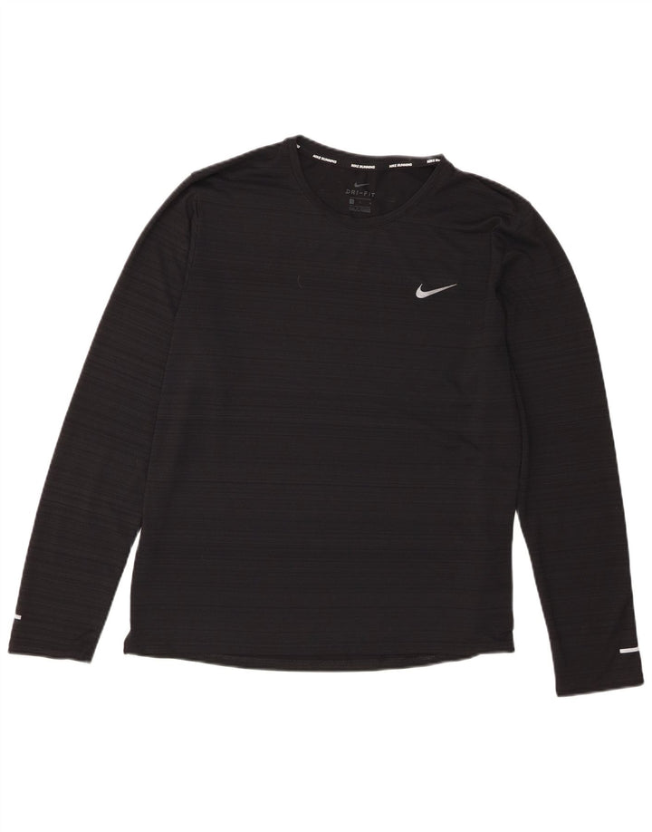 Nike Dame Dri Fit Top Langærmet UK 16 Stor sort stribet polyester