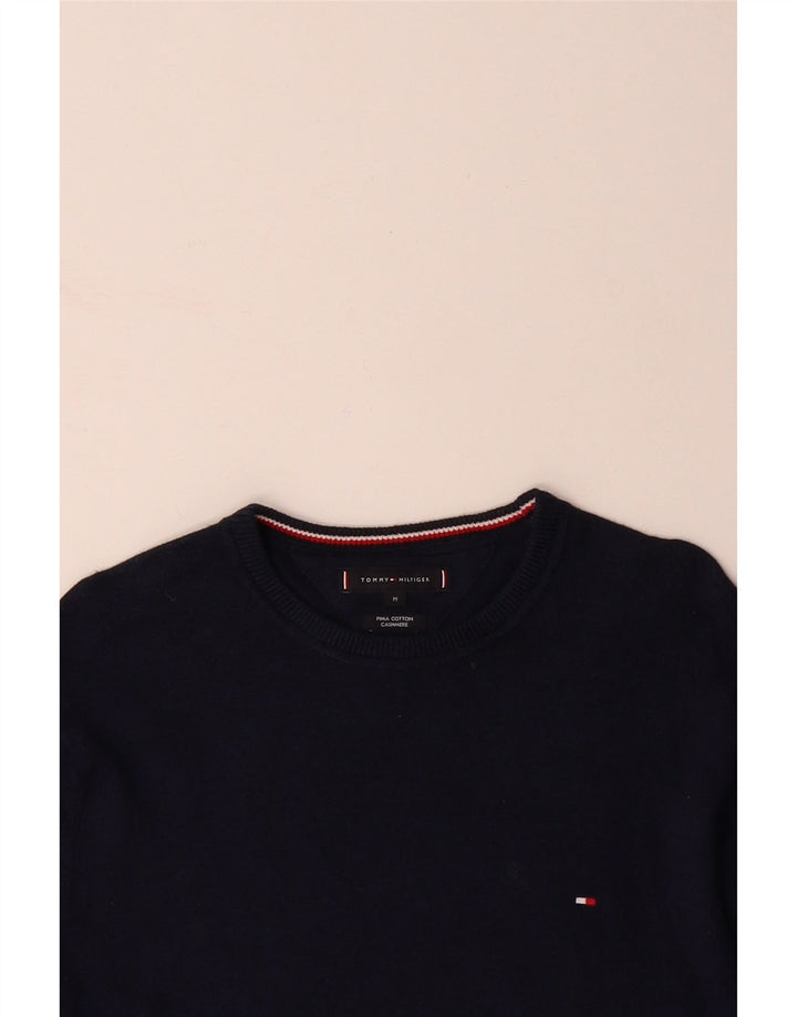 TOMMY HILFIGER Mens Crew Neck Jumper Sweater Medium Navy Blue Cotton