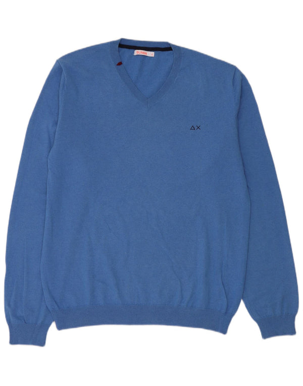Sun68 Dame V-hals sweater UK 18 XL Blå Merinould