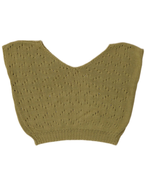 Vintage Dame Crop Loose Fit Vest Tank Top UK 14 Large Green