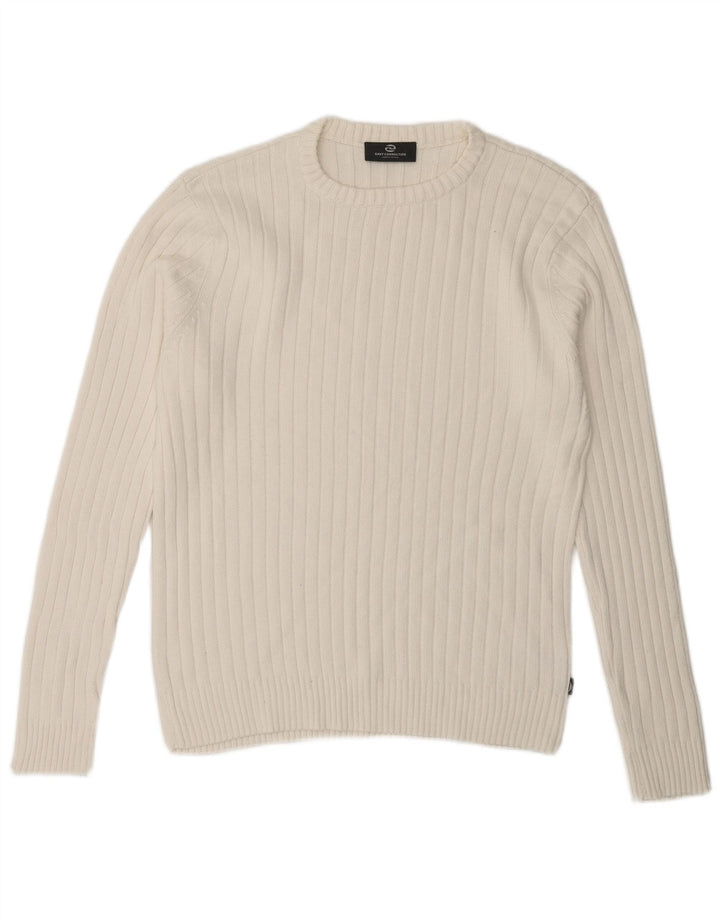 Vintage herre sweater med rund hals, lille hvid bomuld