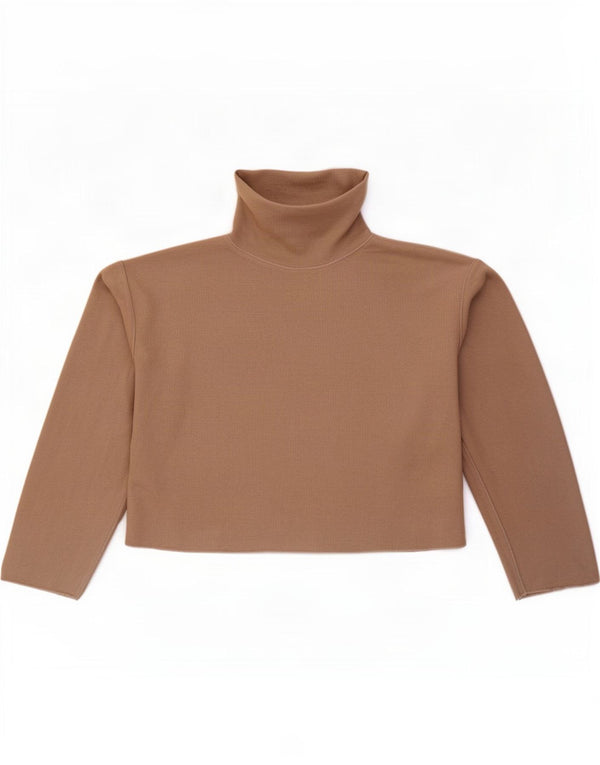 Zara Womens Crop Top Langærmet UK 10 Small Beige Bomuld