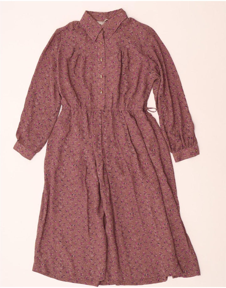 Vintage dame Maxi Pullover skjortekjole UK 12 Medium Brown Floral