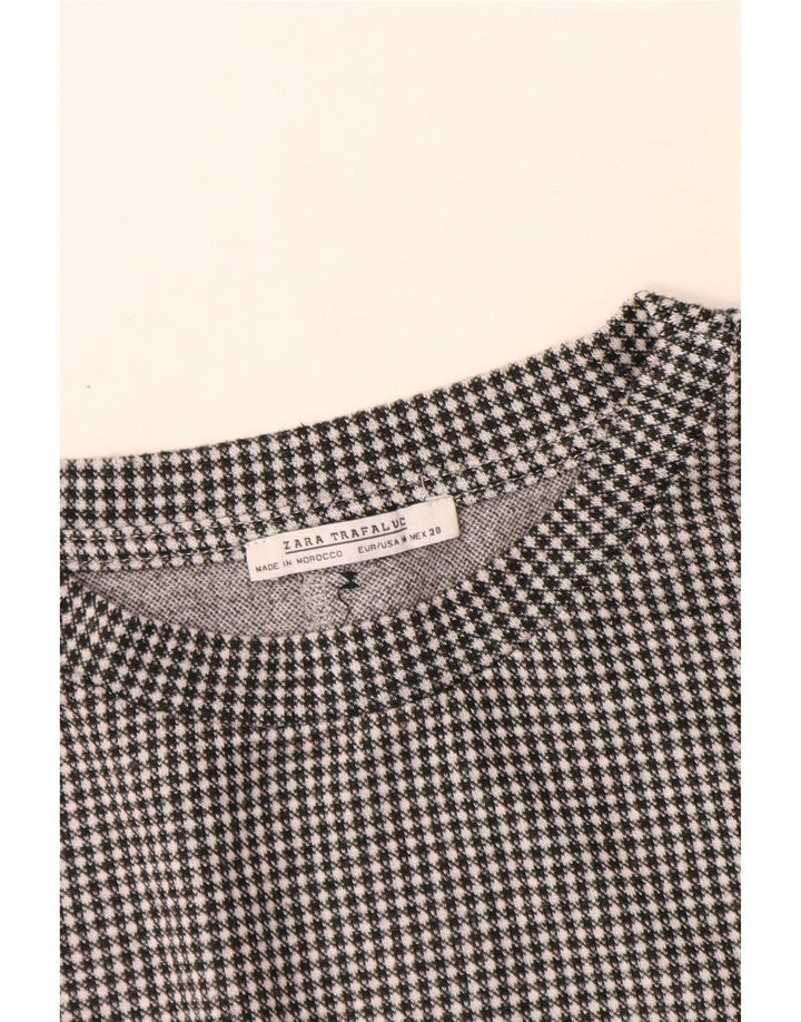 Zara Dame Langærmet Bluse Top UK 12 Medium Black Check