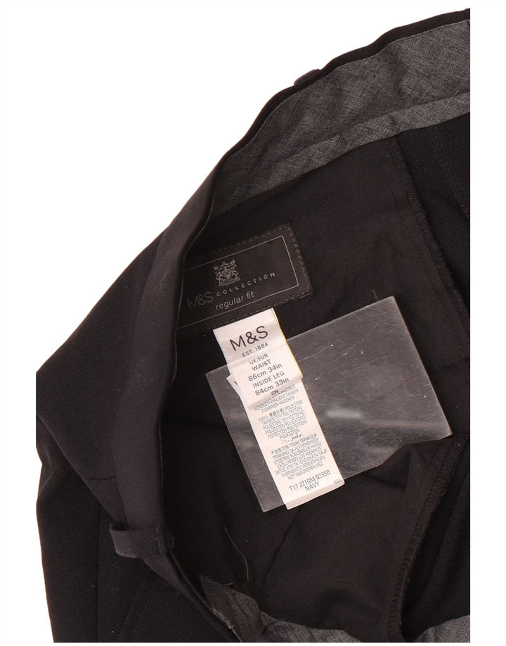Marks & Spencer Herre Regular Fit Suit Bukser W34 L33 Marineblå polyester