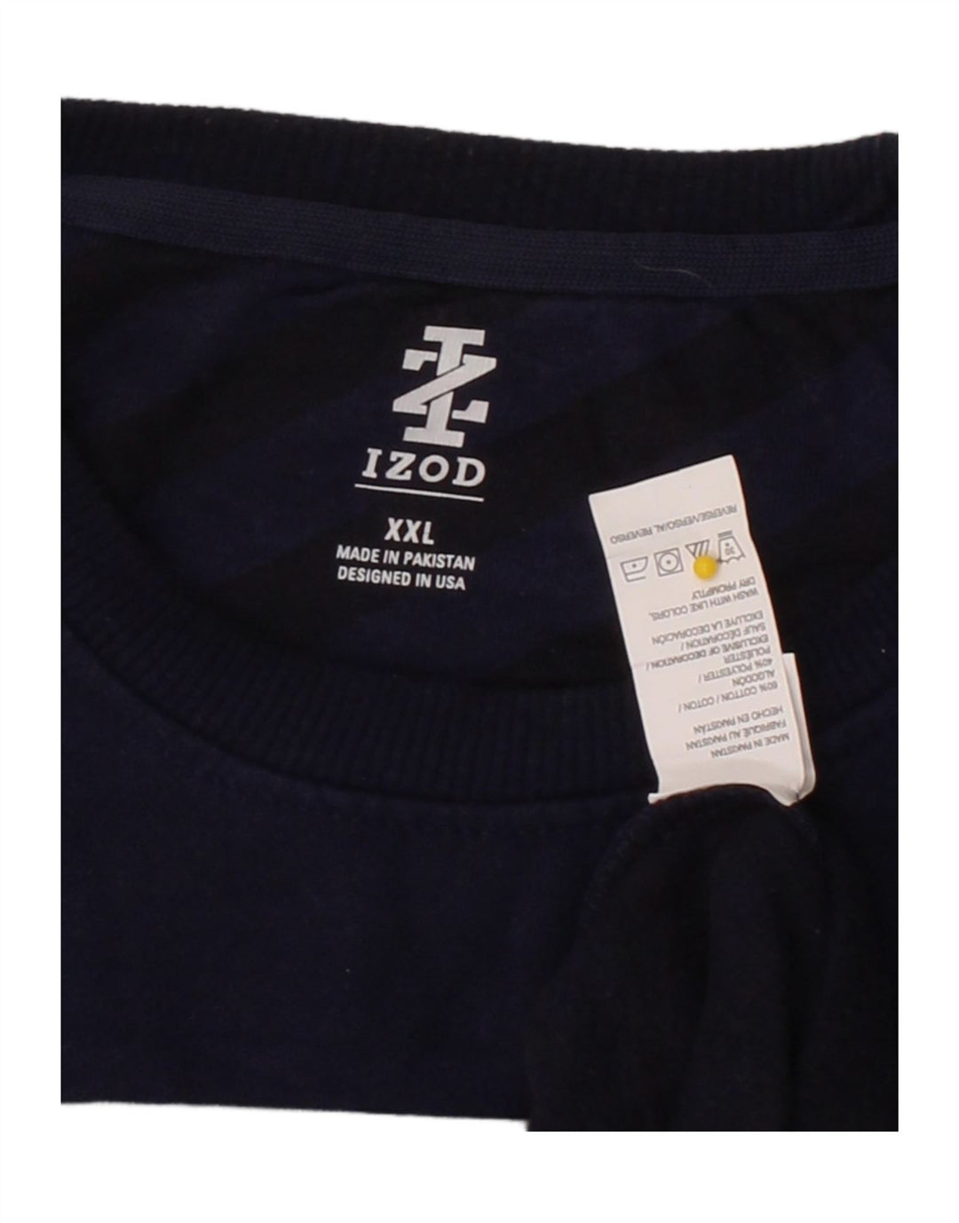 IZOD Mens Sweatshirt Jumper 2XL Navy Blue Colourblock Cotton Vintage Izod and Second-Hand Izod from Messina Hembry 