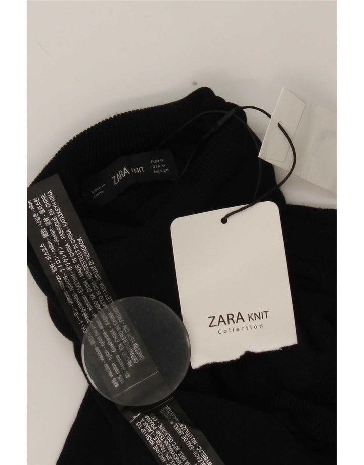 Zara Dame Rullehals Jumper Sweater UK 12 Medium Navy Blue Viscose