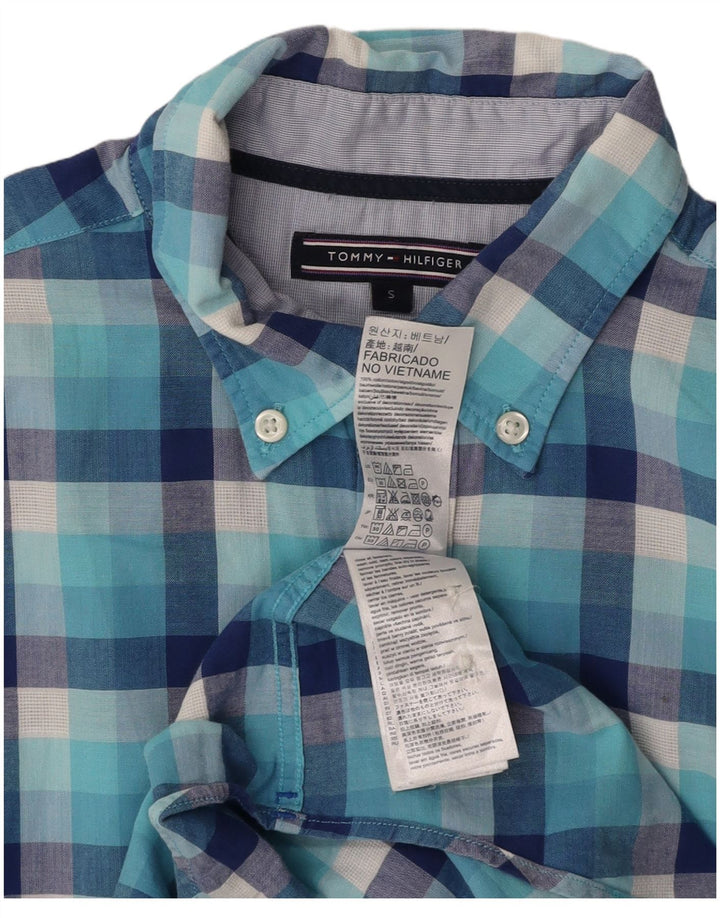 TOMMY HILFIGER Mens Short Sleeve Shirt Small Blue Check Cotton