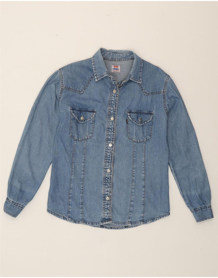 LEVI'S Dame Denim Shirt UK 16 Stor Blå Bomuld