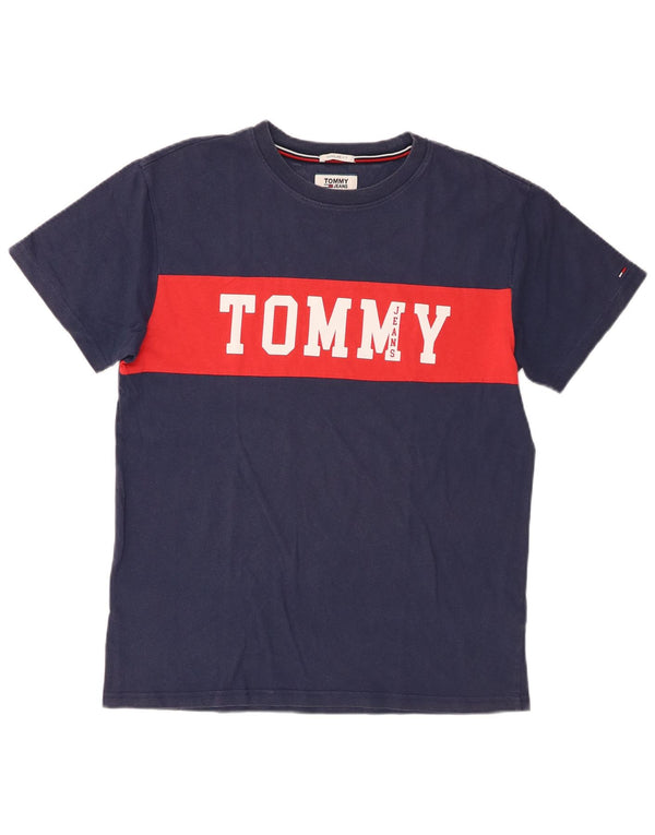 Tommy Hilfiger Herre grafisk T-shirt Top Medium Navy Blue Colourblock