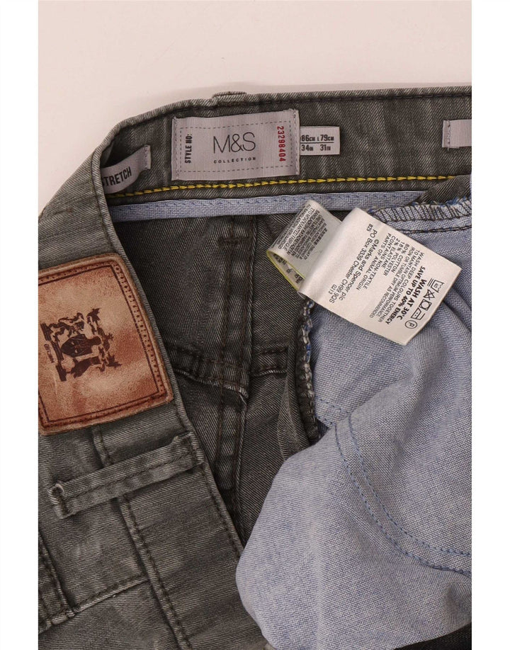 Marks & Spencer Herre Stretch Regular Straight Jeans W34 L31 Grå Bomuld