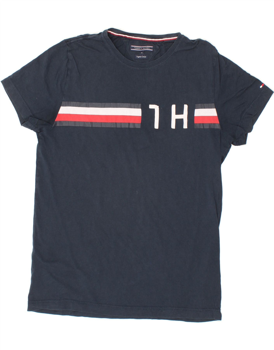 TOMMY HILFIGER Mens Graphic T-Shirt Top Medium Navy Blue Cotton Vintage Tommy Hilfiger and Second-Hand Tommy Hilfiger from Messina Hembry 