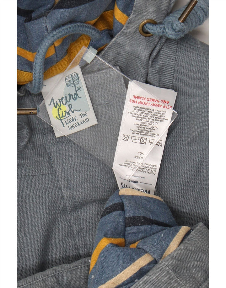 Weird Fish Dame Hooded Parka Jacket UK 10 Small Blue Cotton
