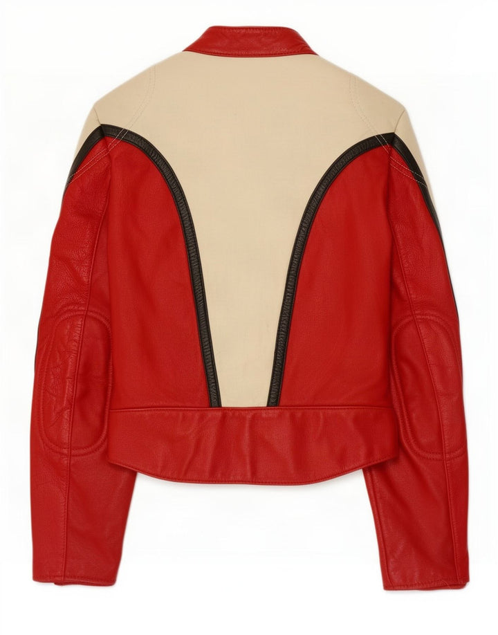Vintage Herre Læder Racer Jakke EU 48 Medium Rød Colourblock