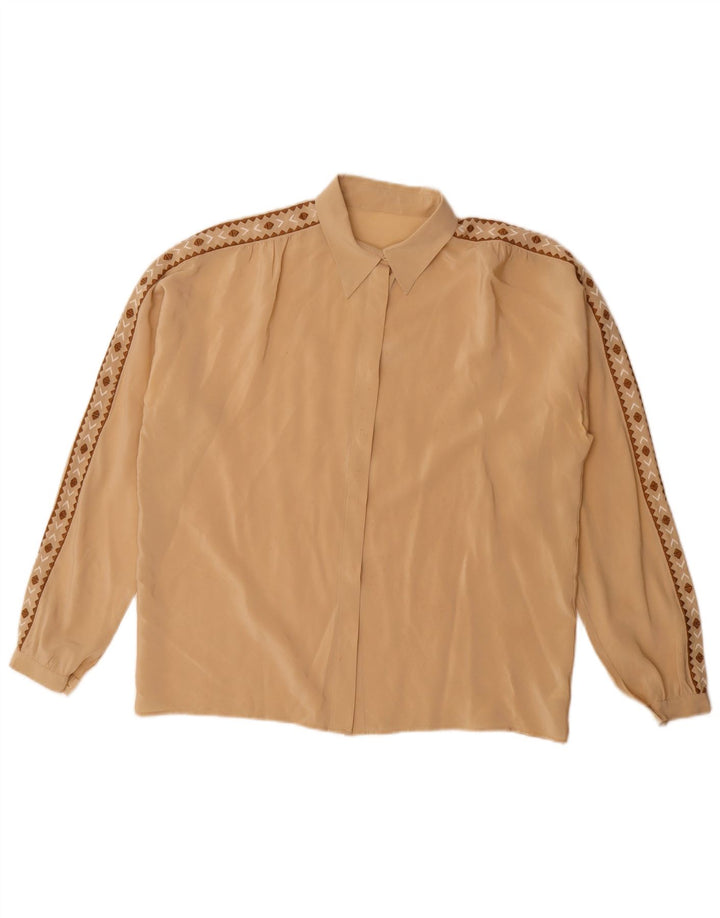 Vintage dameskjorte bluse UK 16 Stor Beige Geometrisk