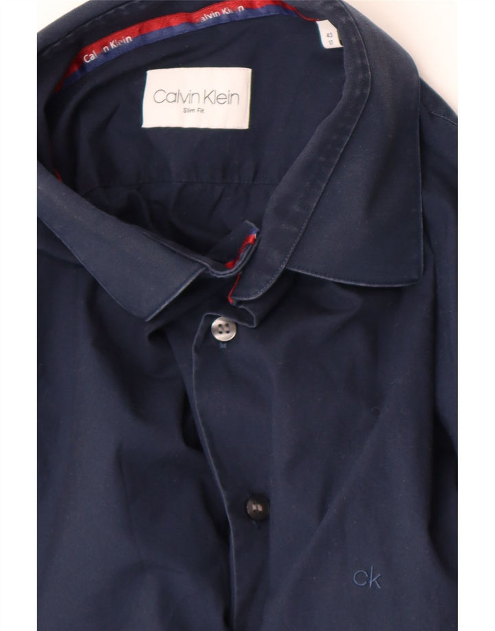 Calvin Klein Herre Slim Fit Skjorte Størrelse 42 17 XL Navy Blue
