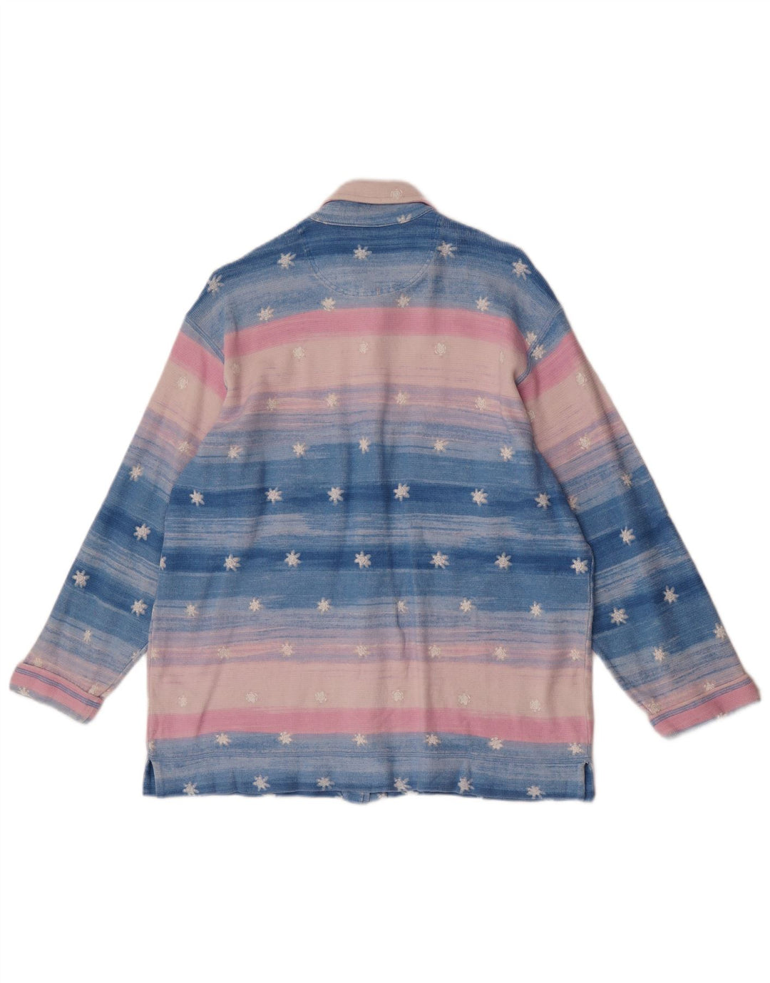 Vintage kvinders abstrakt mønster skjorte bluse UK 16 Stor blå stribet