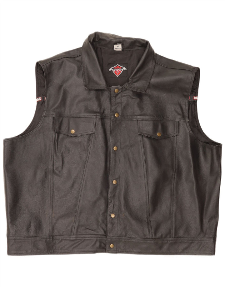 Texpeed Herre Motorcykel Læder Gilet 10XL Sort