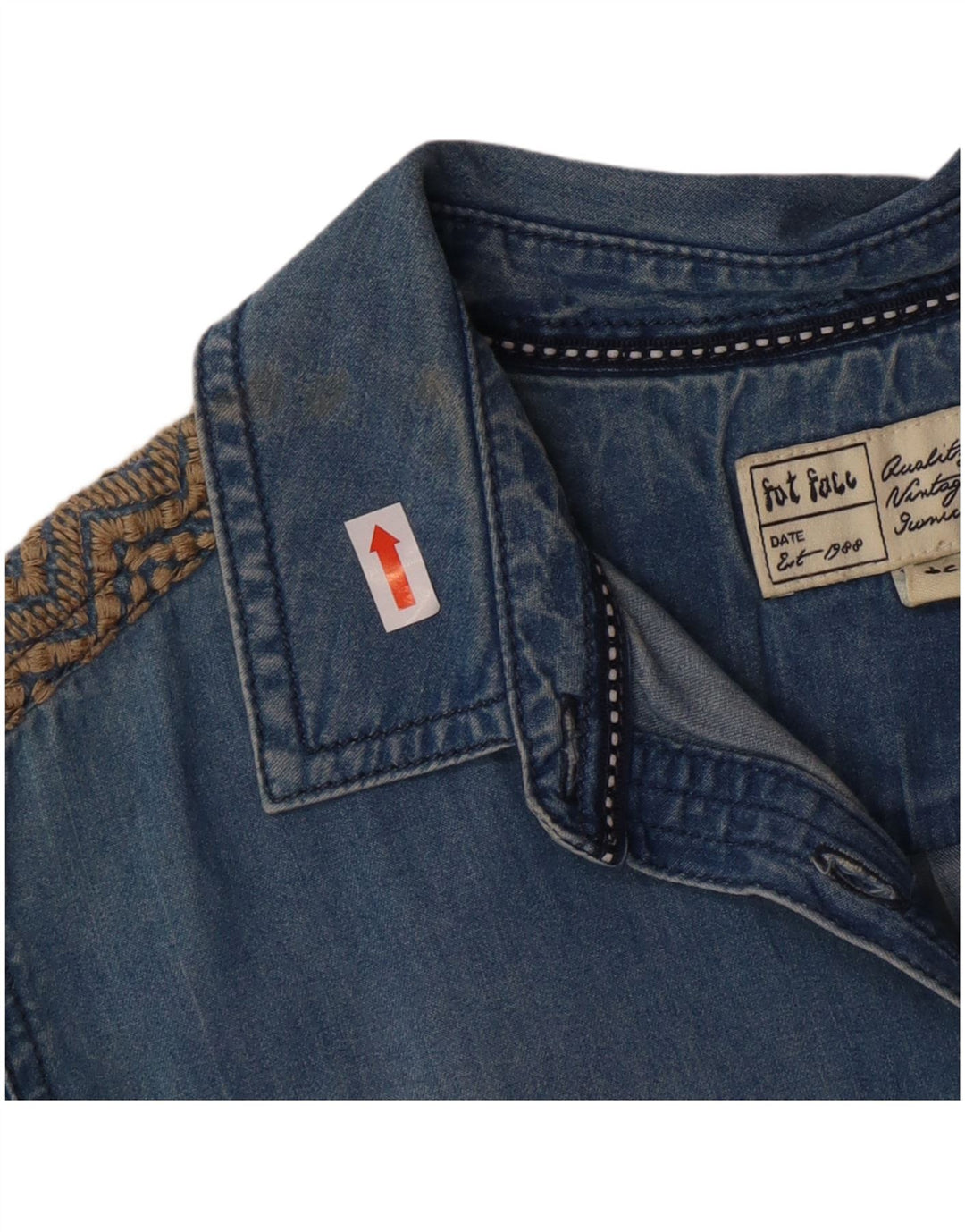 Fat Face Dame Denim Pullover Shirt UK 12 Medium Blue Cotton Bohemian