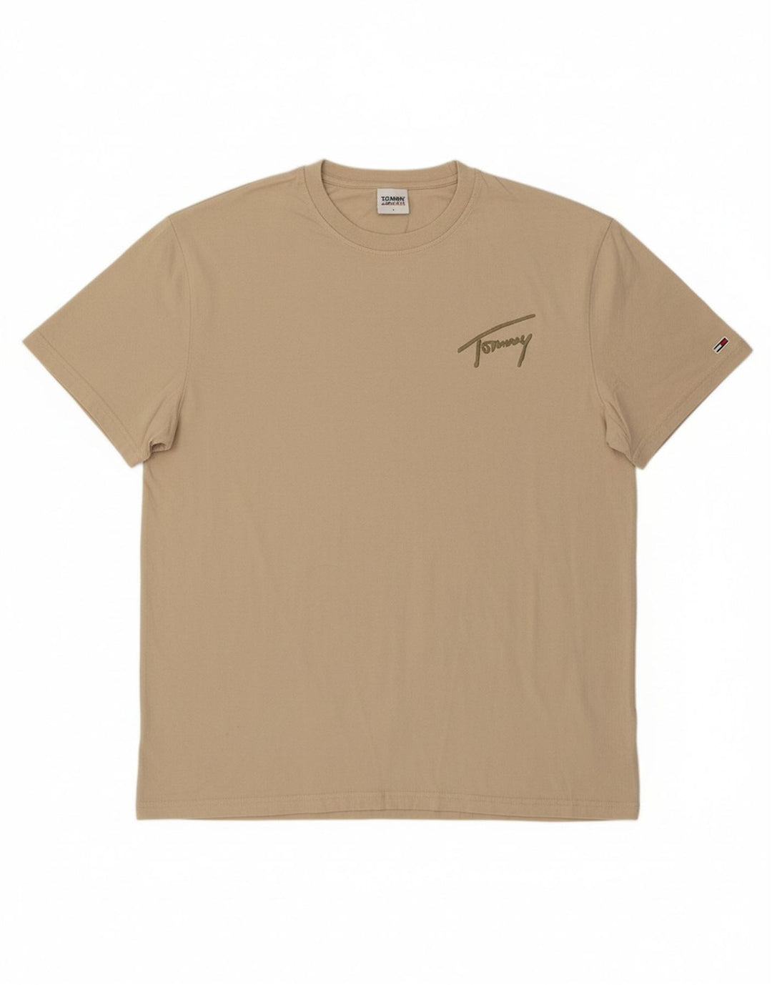 TOMMY HILFIGER Mens T-Shirt Top Large Beige Cotton
