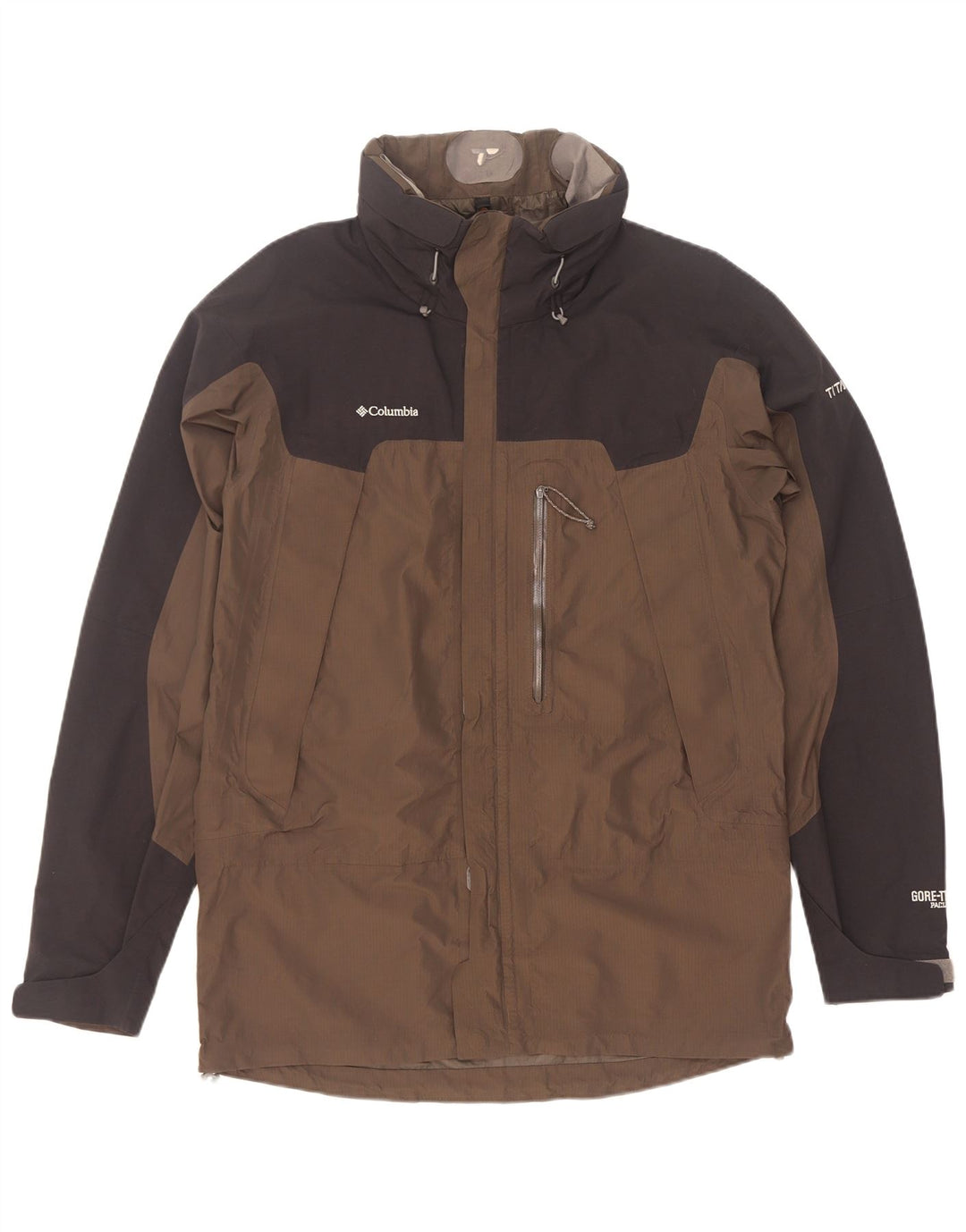 Columbia Regnjakke med hætte i titan til mænd UK 38 Medium Brown Colourblock