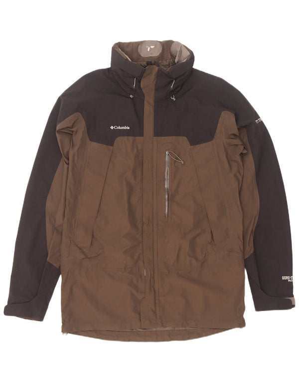 Columbia Regnjakke med hætte i titan til mænd UK 38 Medium Brown Colourblock