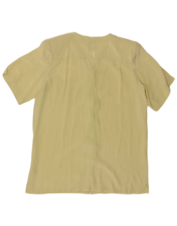 Vintage kvinders kortærmet skjortebluse UK 14 Medium Yellow Silk