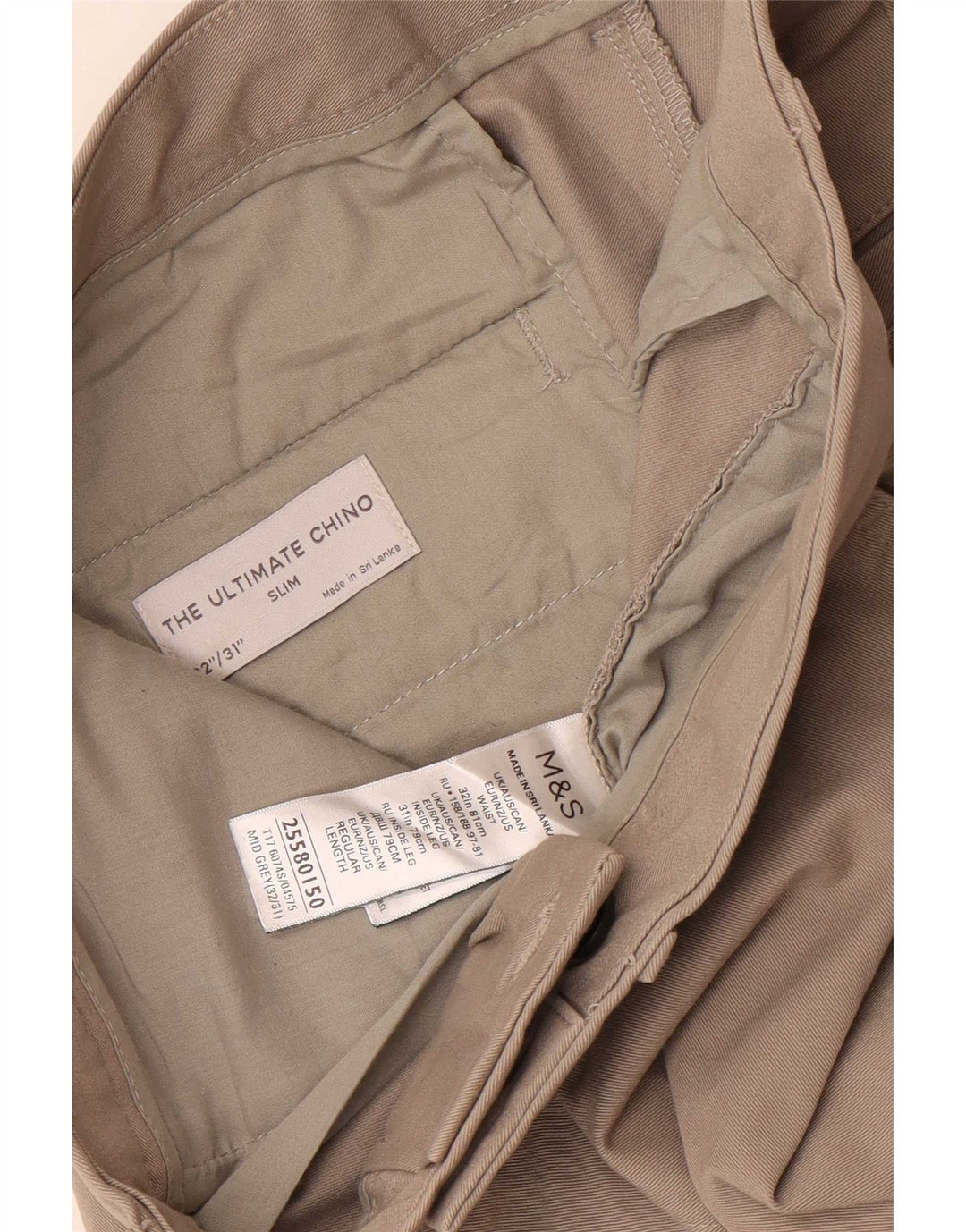 Marks & Spencer Herre Slim Chino Bukser W32 L31 Grå Bomuld