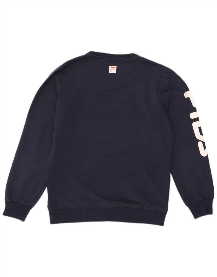 Fila Dame Grafisk Sweatshirt Jumper UK 16 Large Navy Blue Polyester