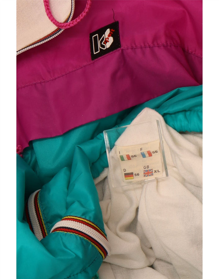 VINTAGE Regnjakke med hætte til mænd UK 42 XL Pink Colourblock Polyamid