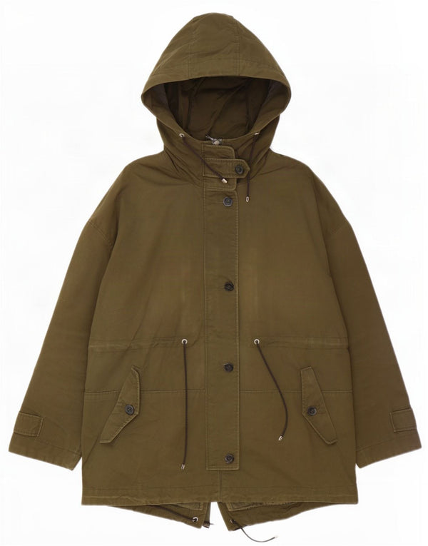 Massimo Dutti Dame Hooded Parka Jacket UK 18 XL Khaki Bomuld