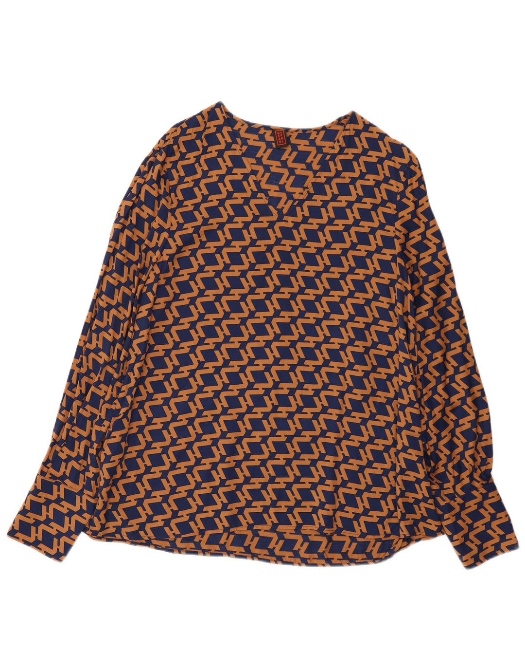 Stefanel Dame Langærmet Bluse Top IT 46 Stor Marineblå Geometrisk