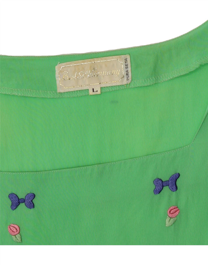 VINTAGE Womens Blouse Top UK 16 Large Green Silk Vintage Vintage and Second-Hand Vintage from Messina Hembry 