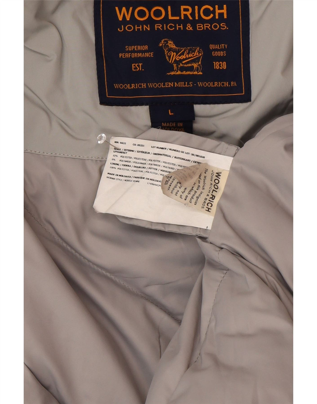 Woolrich Dame Hooded Parka Jacket UK 16 Large Grå Polyester Winter