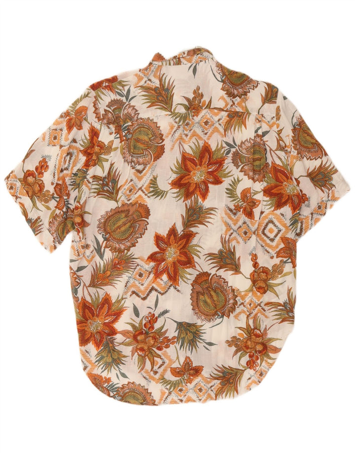 Vintage kortærmet skjorte til kvinder EU 42 Large Off White Floral