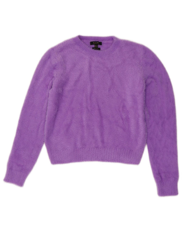 MASSIMO DUTTI Dame Crop Crew Neck Jumper Sweater UK 10 Small Purple