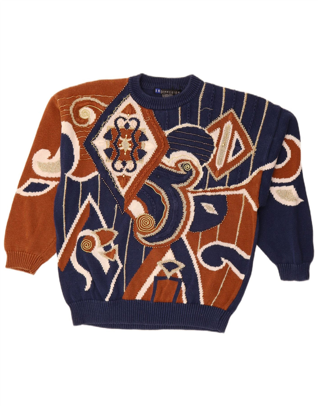 I.B Diffusion Dame Jumper Sweater UK 16 Large Navy Blue Paisley