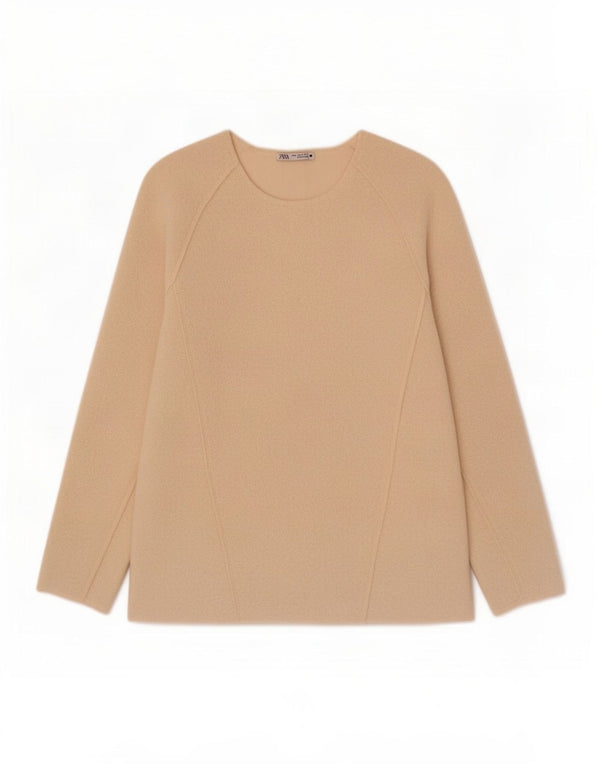 Zara Womens Boat Neck Jumper Sweater UK 14 Medium Beige Polyester