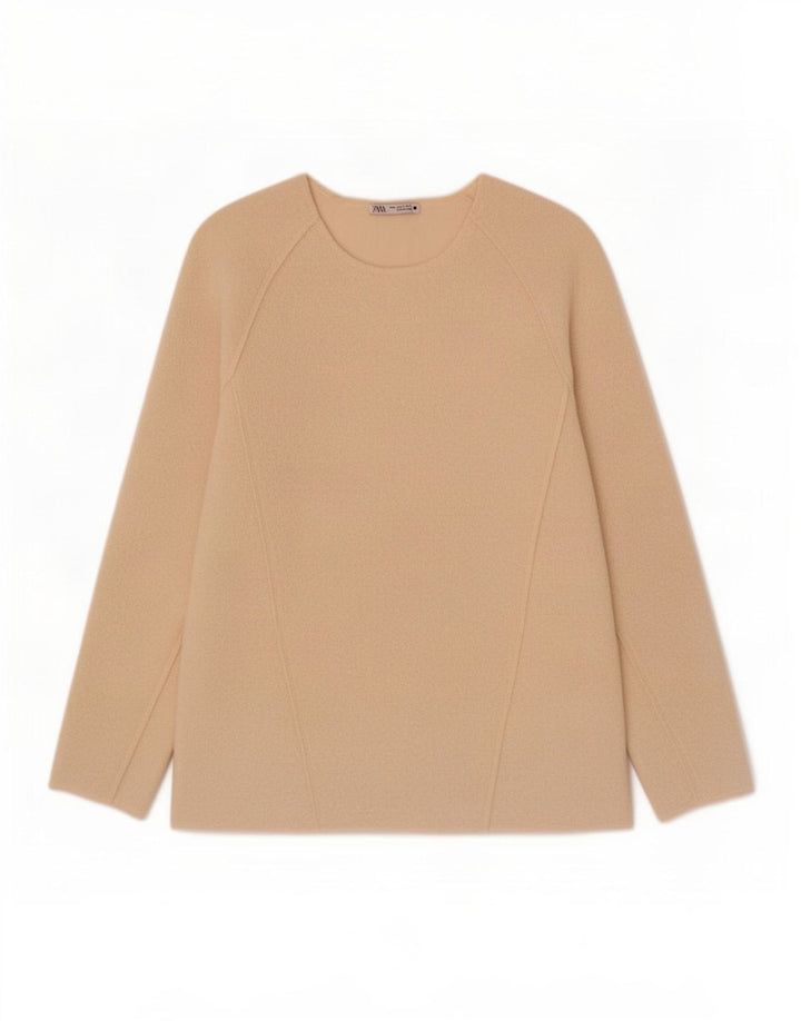 Zara Dame Boat Neck Jumper Sweater UK 14 Medium Beige Polyester