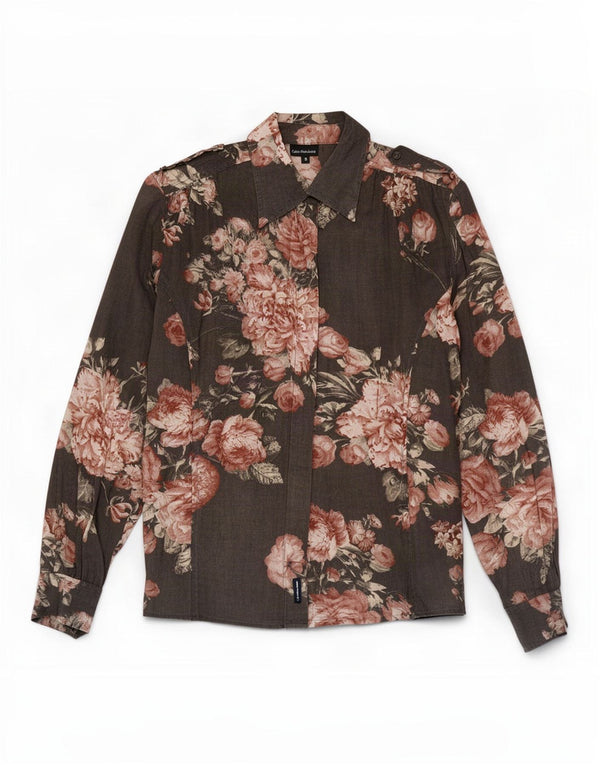 Calvin Klein Jeans Dame Military Shirt UK 10 Small Grey Floral Cotton