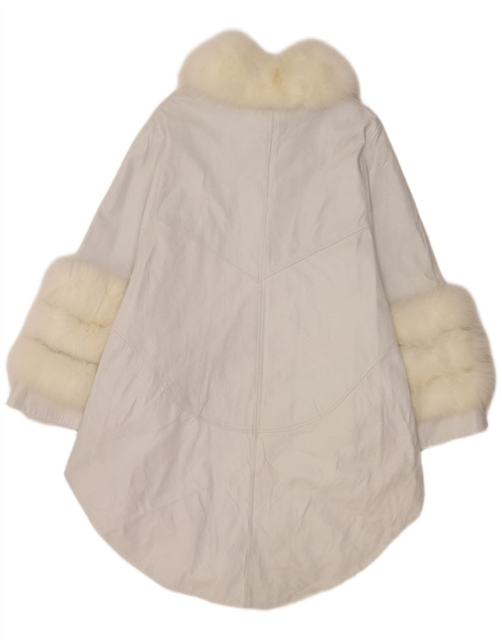 Vintage dame Poncho læderfrakke UK 18 XL Hvid