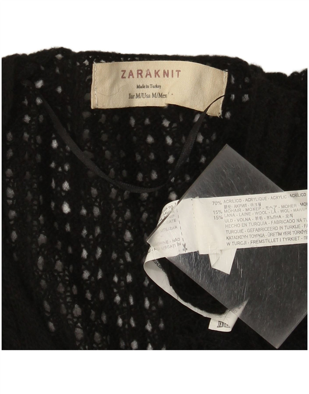 Zara Dame V-hals sweater UK 12 Medium Sort Akryl