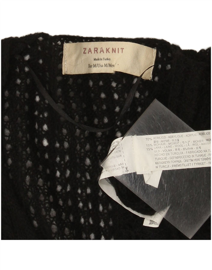 Zara Dame V-hals sweater UK 12 Medium Sort Akryl