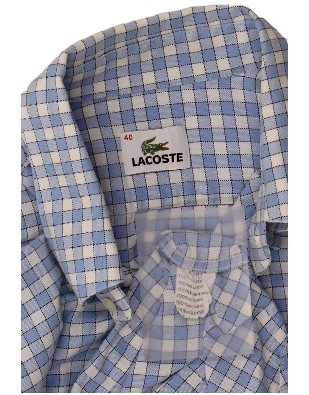 Lacoste herreskjorte str. 40 Medium blå ternet bomuld