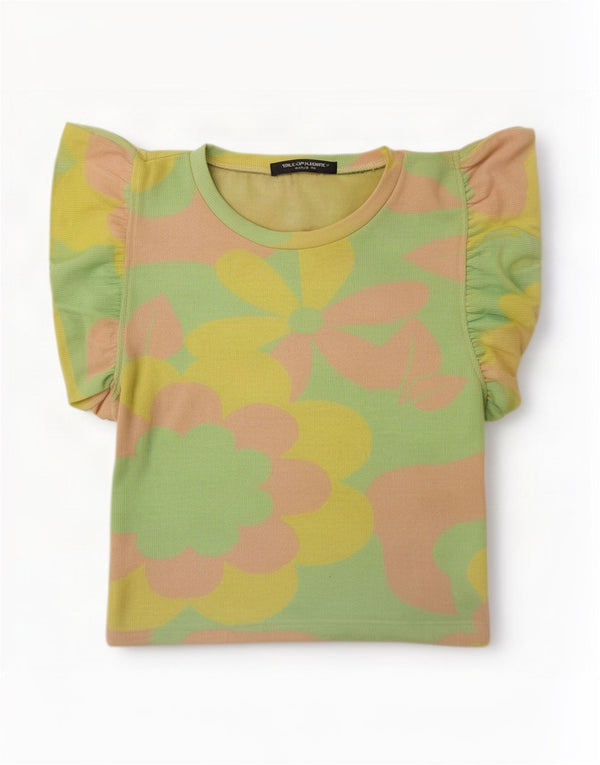 Zara Womens Crop Bluse Top UK 10 Small Green Floral
