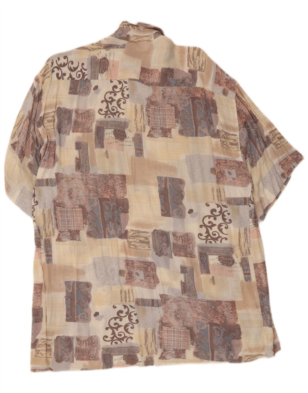 Vintage Kortærmet Herreskjorte Stor Beige Patchwork