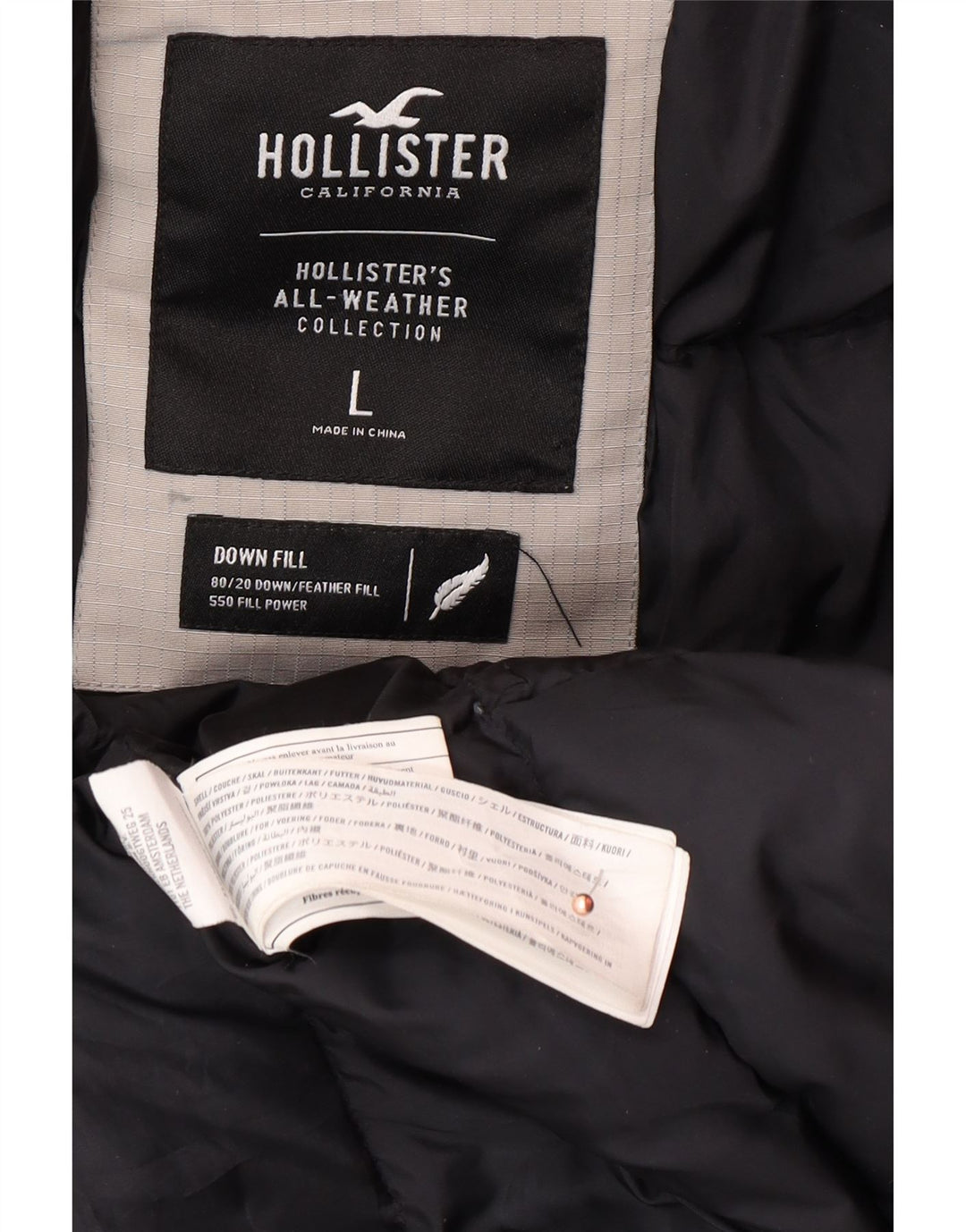 HOLLISTER Herre hættepolstret jakke UK 40 Large Grå Polyester