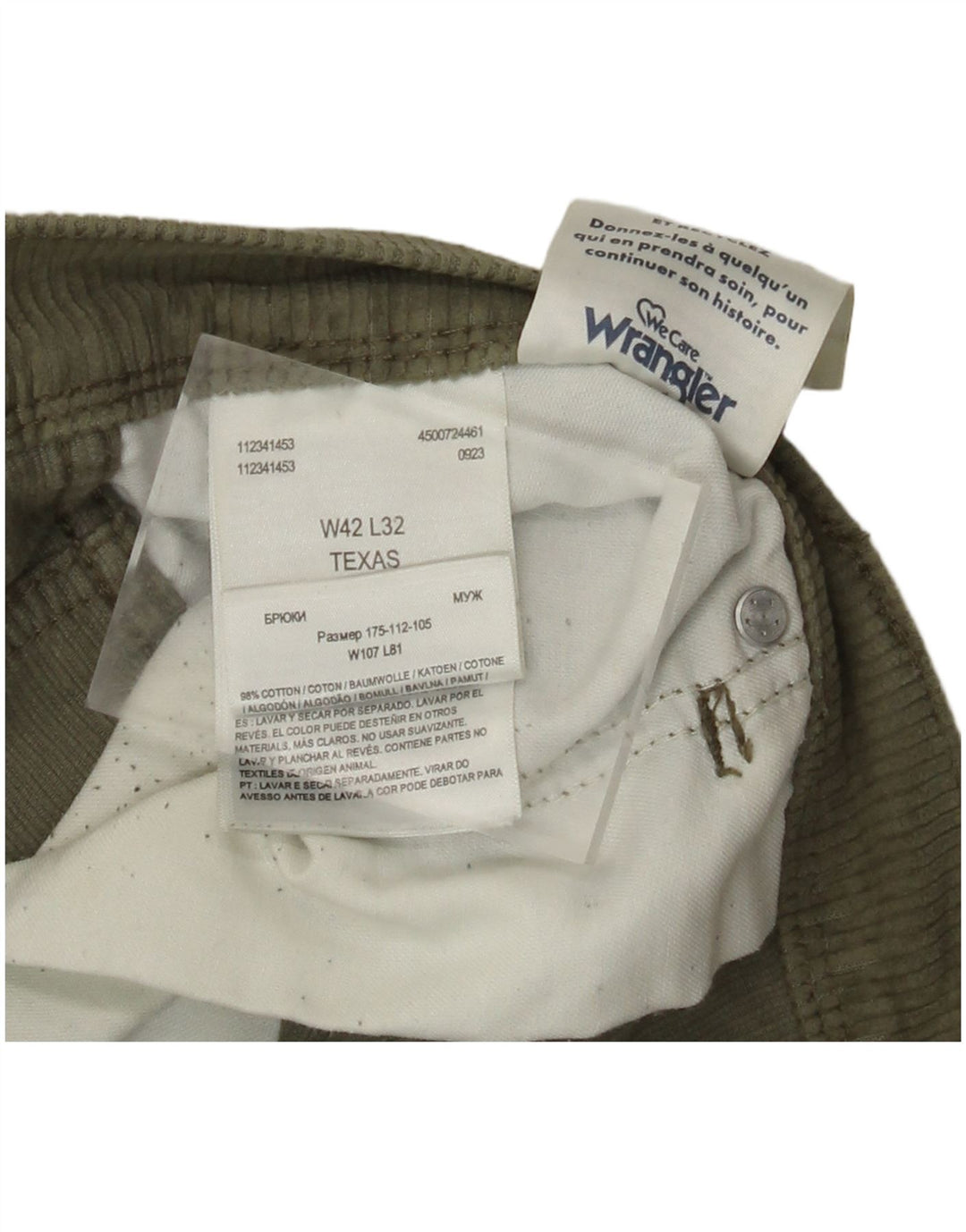 WRANGLER Herre Texas Straight Corduroy Bukser W42 L32 Khaki Bomuld
