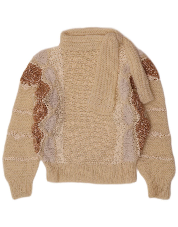 Vintage Dame Turtle Neck Jumper Sweater UK 14 Medium Off White Retro